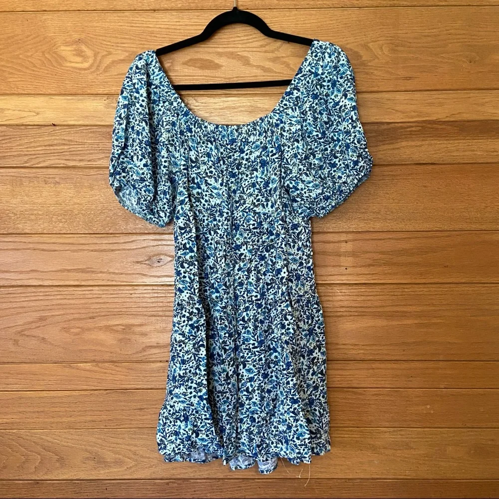 Wild Fable blue floral off shoulder puff sleeve tiered mini dress - Picture 5 of 7